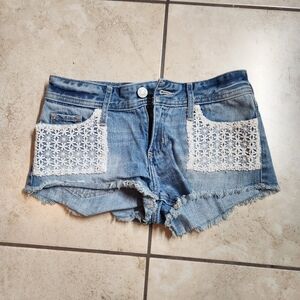 Hollister Denim Blue Women's Shorts with Lace Detail, Size 00